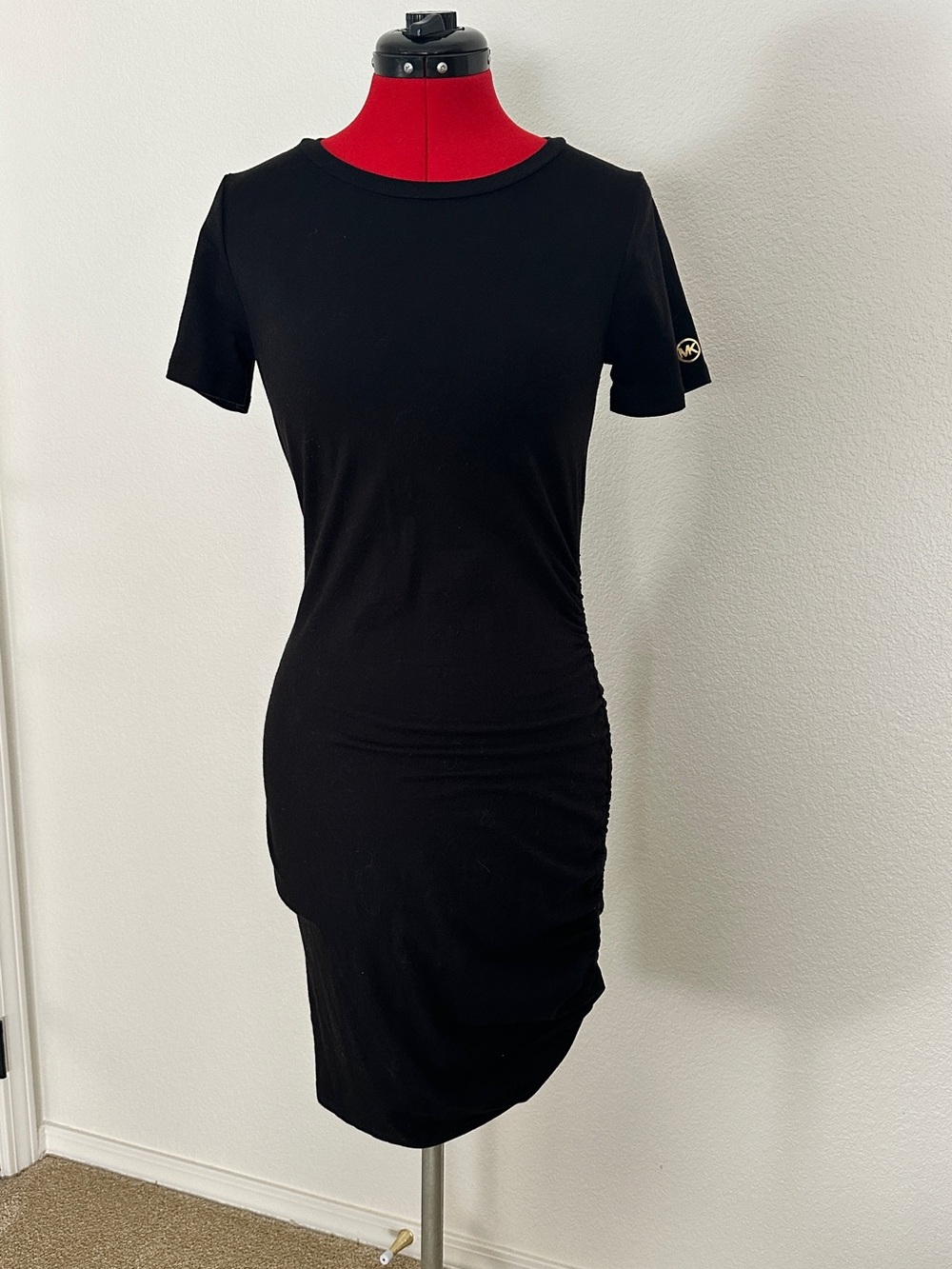 Michael Kors Black Short Sleeve Ruched Bodycon Dress